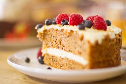 A delicious piece of carrot cake, in the café at Forge Studios, Allendale.