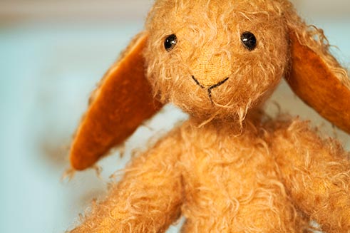 A close-up of a beautiful hand-crafted rabbit, commissioned by Emily’s Ark.