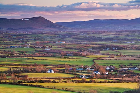 A sweeping vista across the River Roe Valley towards Limavady in County Derry, Northern Ireland.