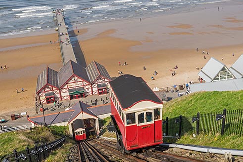 The Victorian cliff tramway at Saltburn-by-the-Sea, which transports visitors down to the beach.