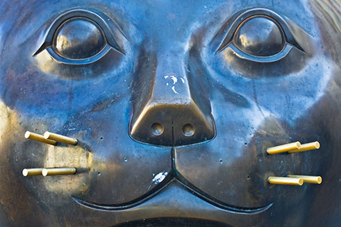 A close-up of Fernando Botero’s sculpture of a cat in Barcelona, Spain. 