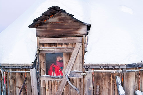 A traditional wooden Saami dwelling in Kiruna, in Lapland, northern Sweden.